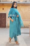 Green Kurta And Pant Chanderi Embroidered Mirror Round Pintucked Set