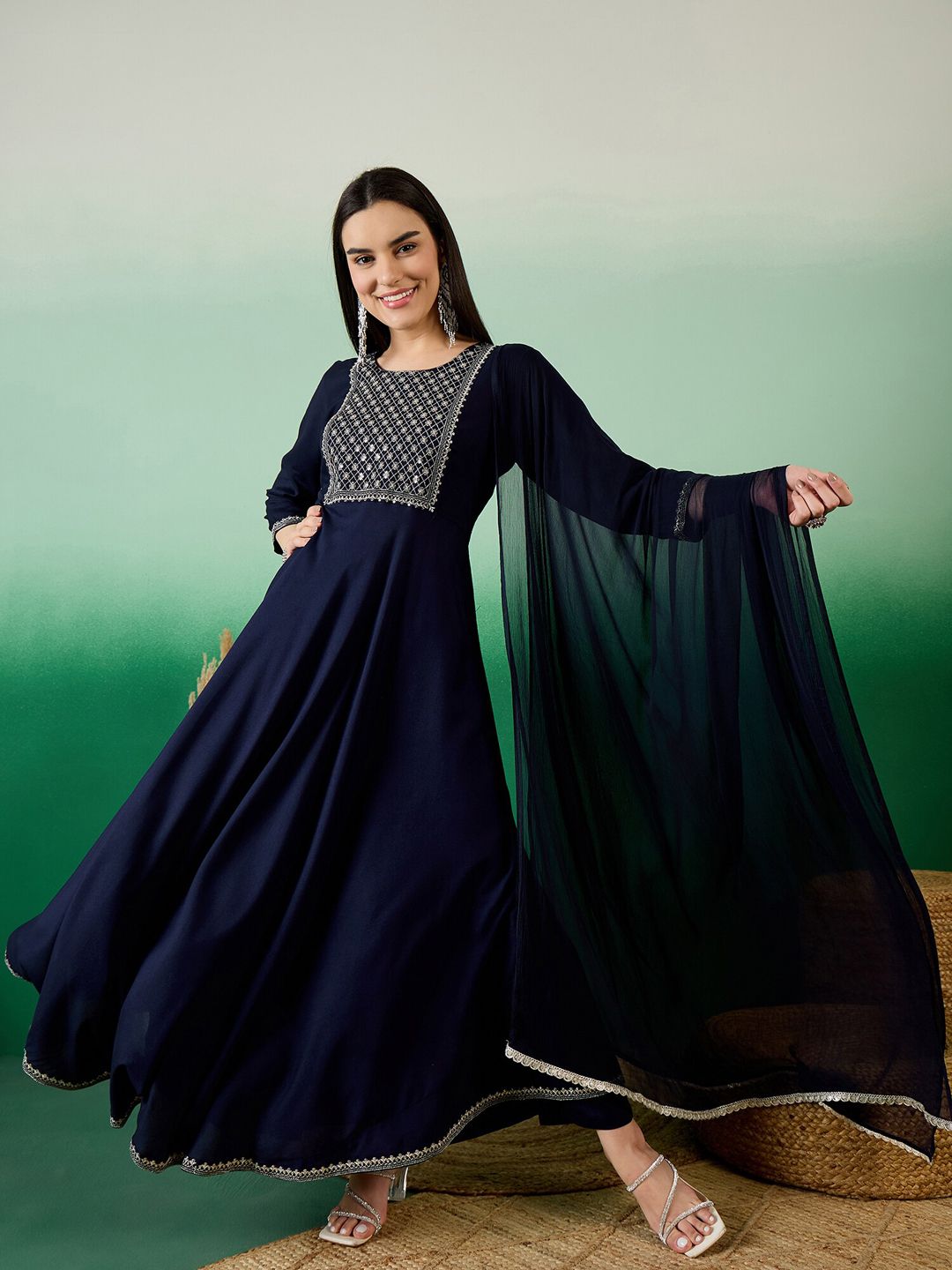 Embroidered 3/4 Sleeve Blue Color Viscose Rayon Kurti