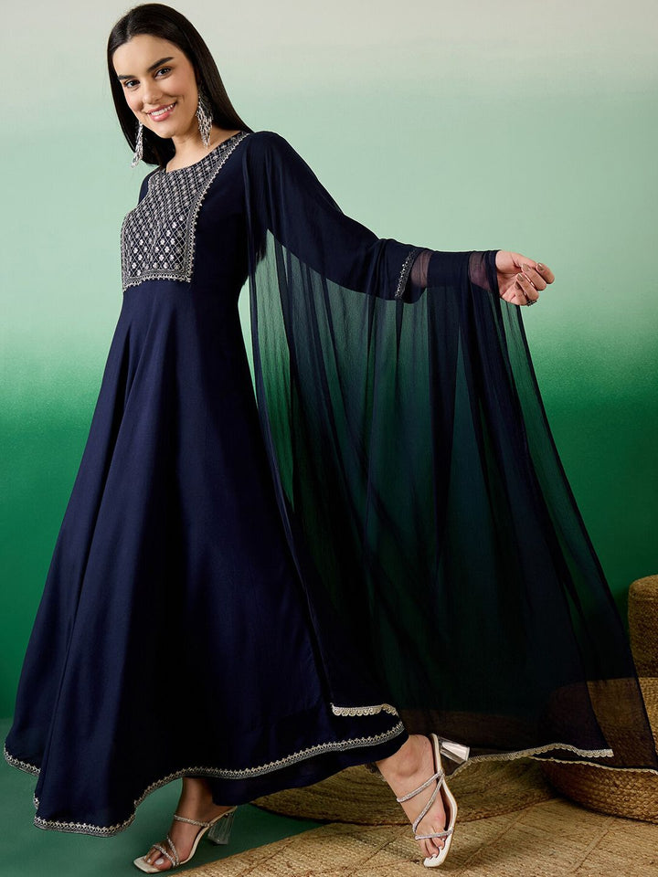 Embroidered 3/4 Sleeve Blue Color Viscose Rayon Kurti