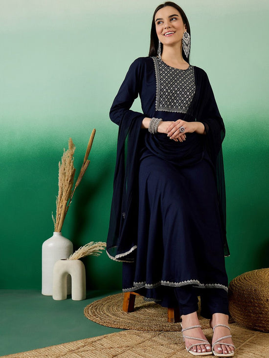 Embroidered 3/4 Sleeve Blue Color Viscose Rayon Kurti