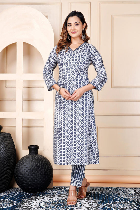 Floral Print 3/4 Sleeve Blue Color Pure Cotton Kurti