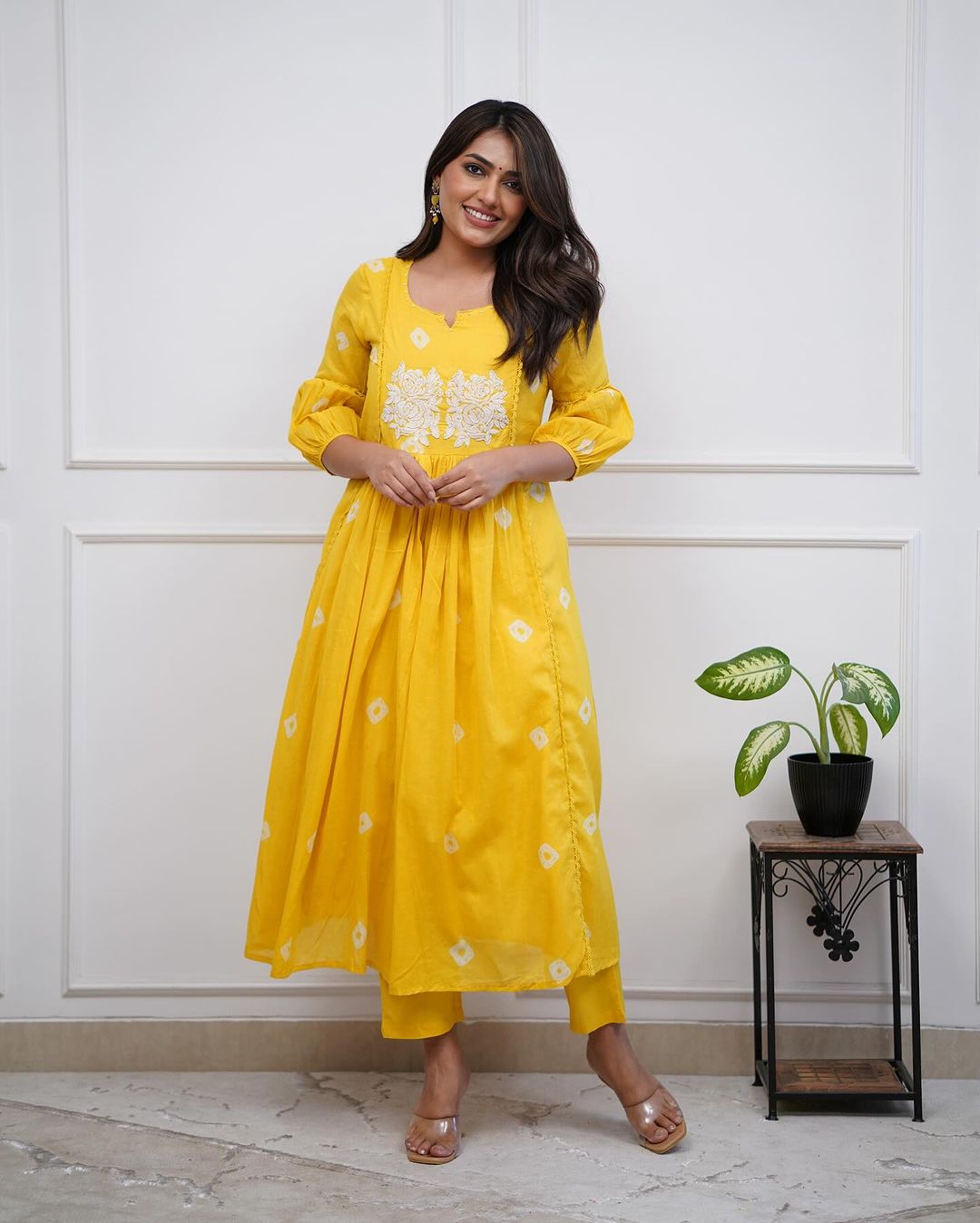 Yellow embroidered kurta set