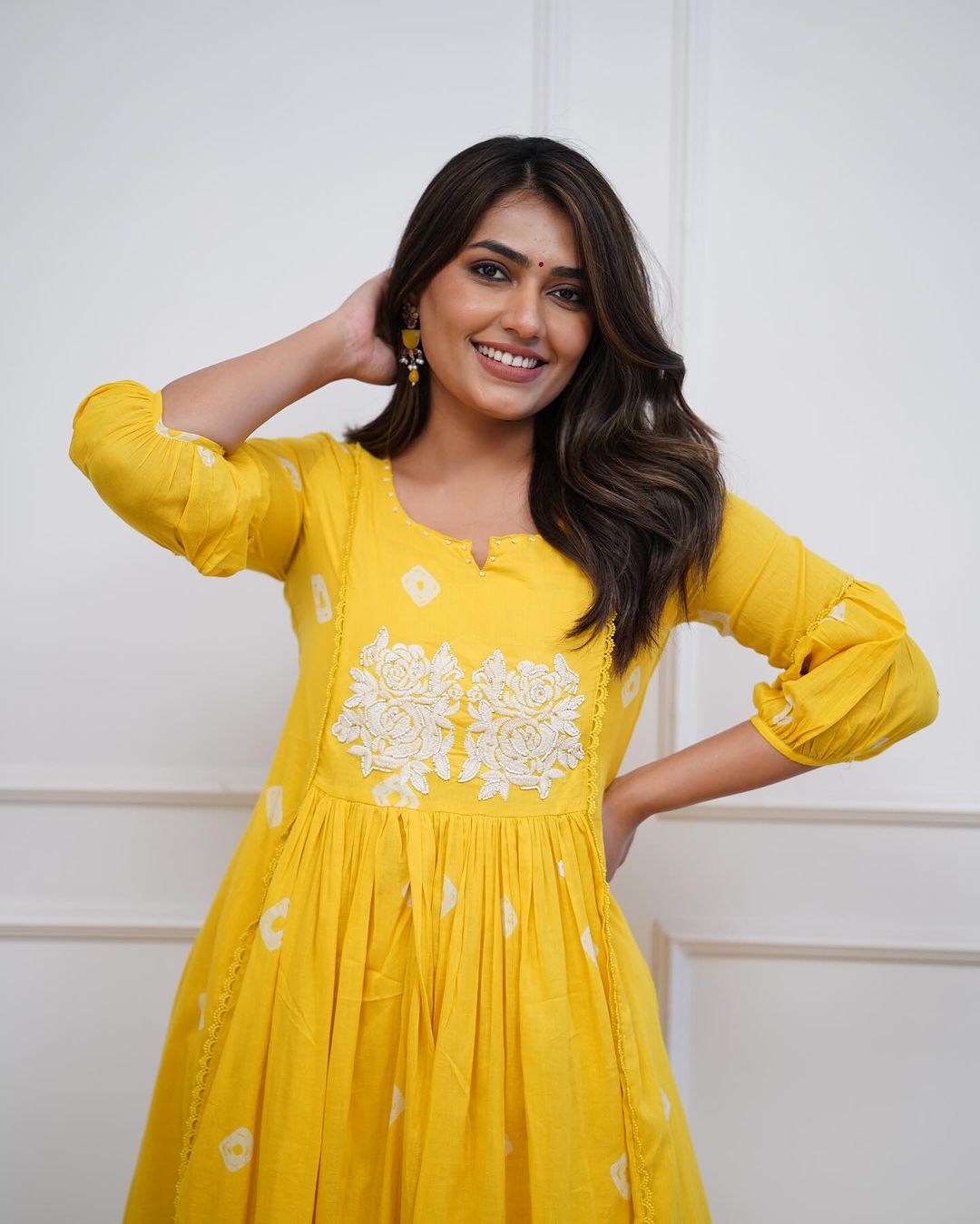 Yellow embroidered kurta set