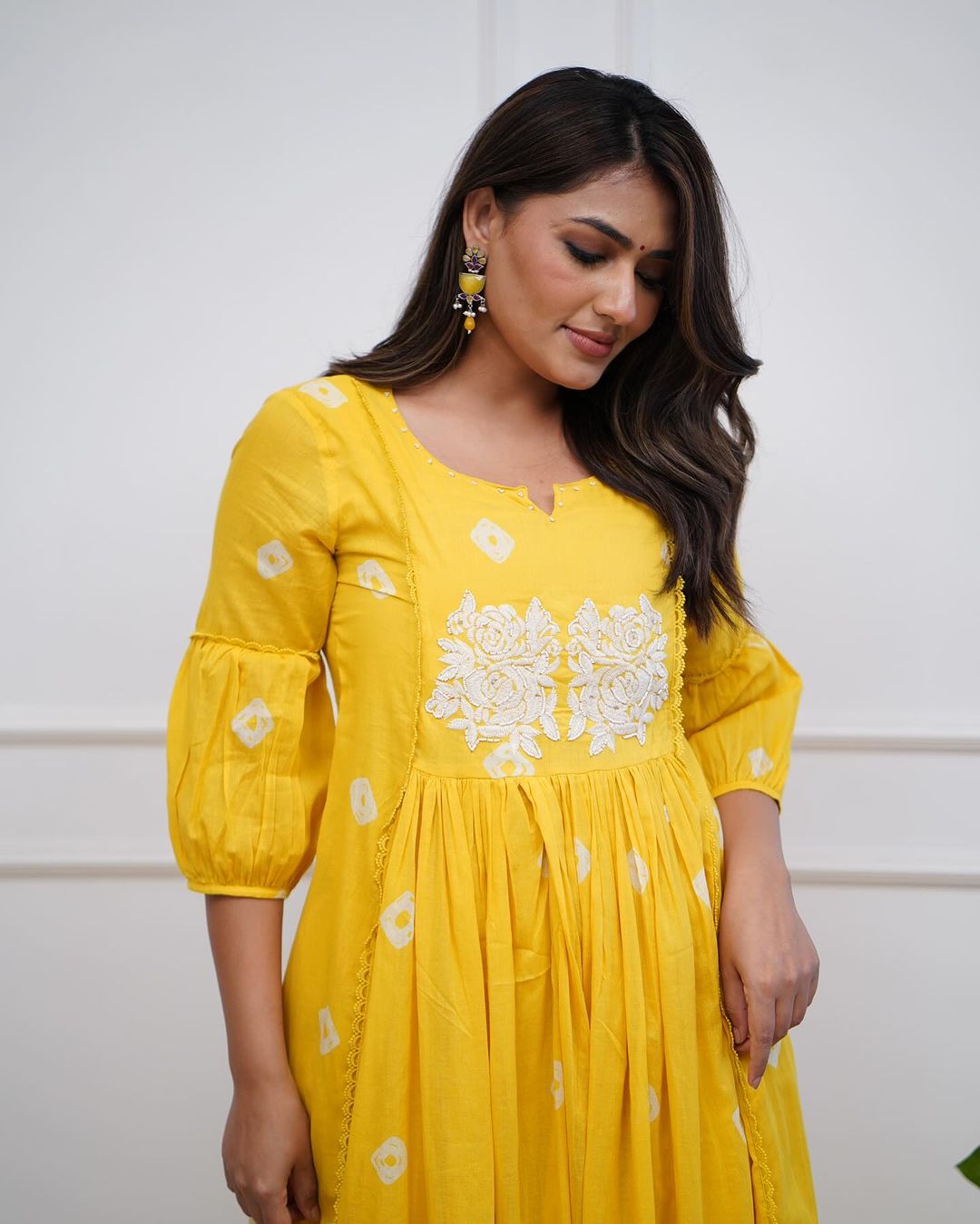 Yellow embroidered kurta set