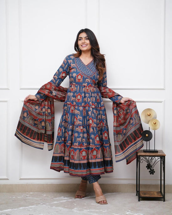 Women Printed Flared Kurta Set with Dupatta