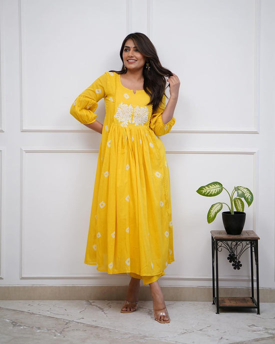 Yellow embroidered kurta set