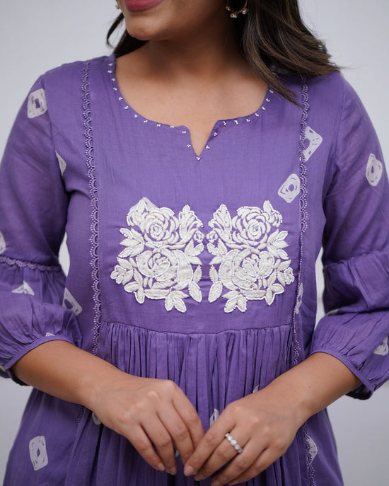 Purple Cotton Flared Women Suit