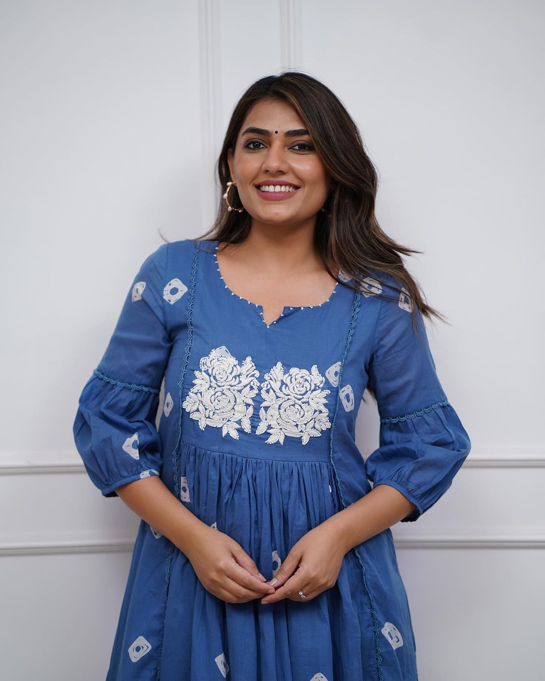 Blue Cotton Flared Women Suit