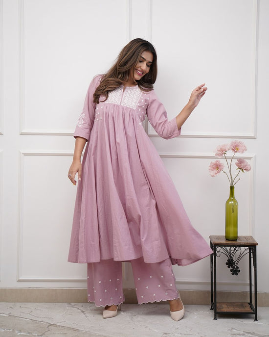 Elegant Dusted Pink flared Cotton Palazzo Set