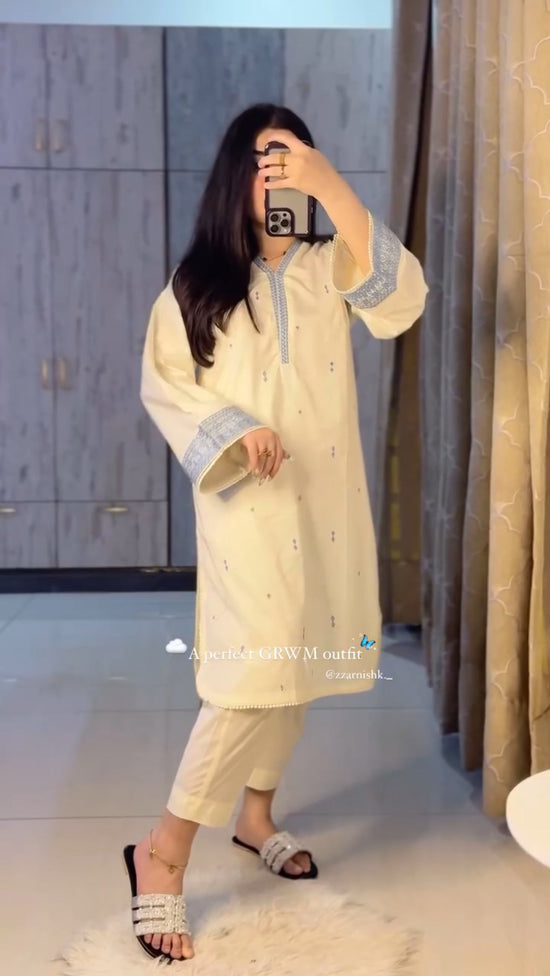 Grace Off-White Blue Embroireded Suit