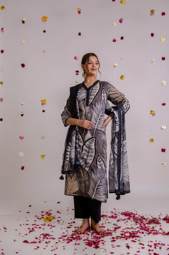 Floral Print 3/4 Sleeve Grey Color Pure Cotton Kurti