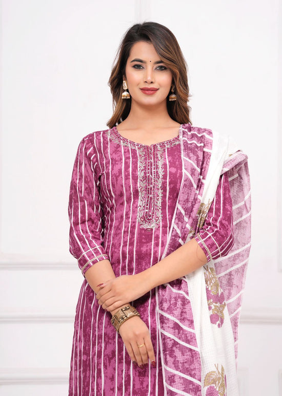 Floral Print 3/4 Sleeve Purple Color Pure Cotton Kurti